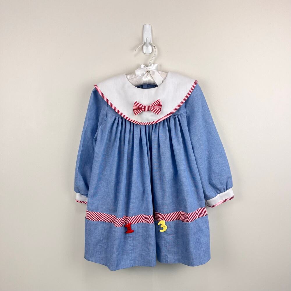 Vintage Rare Editions 1 2 3 Chambray Blue School Dress 4T USA